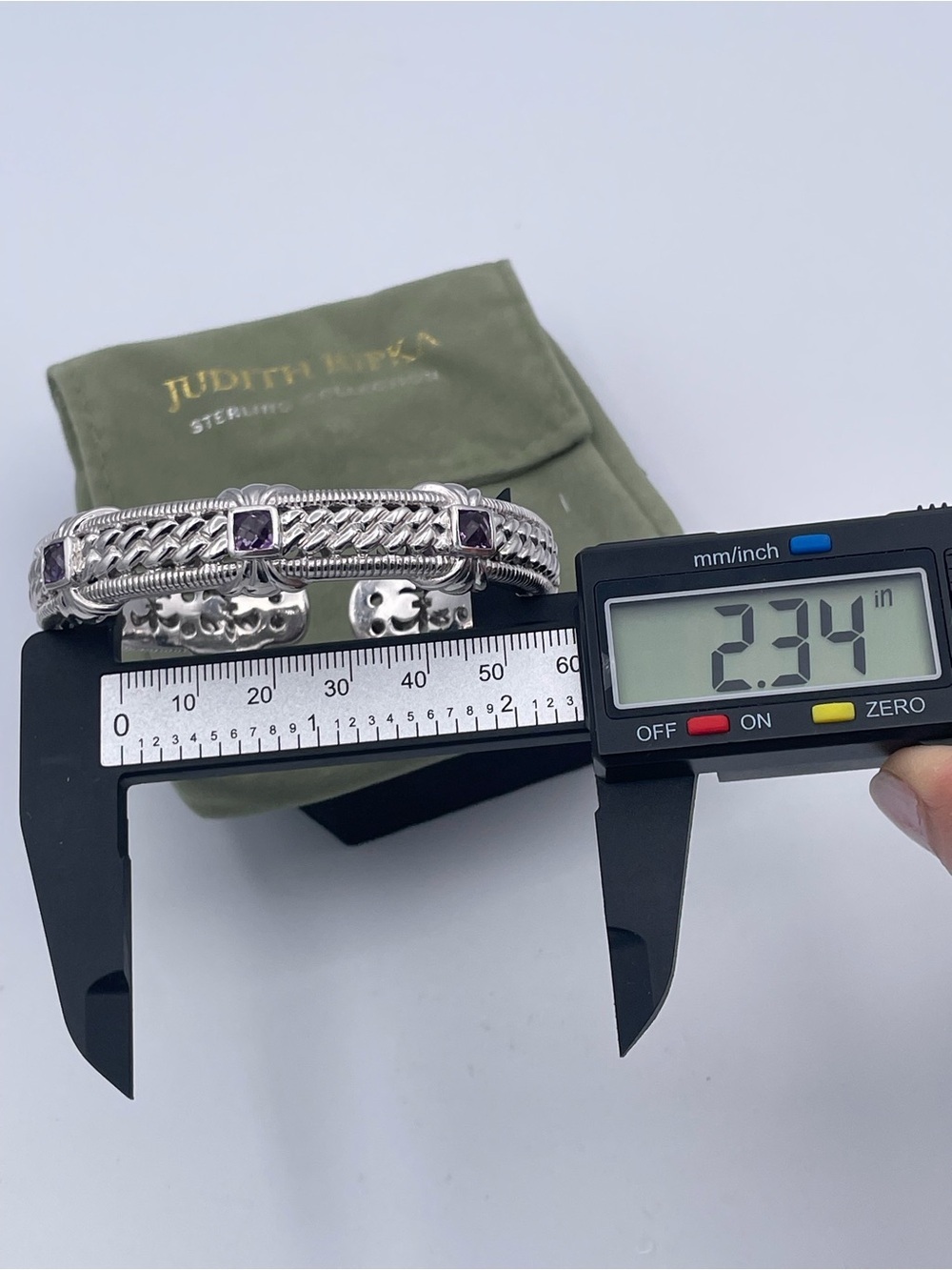 Judith Ripka 925 Sterling Silver Amethyst Cuff Bracelet Thailand Heavy 48.6g - Picture 5 of 11